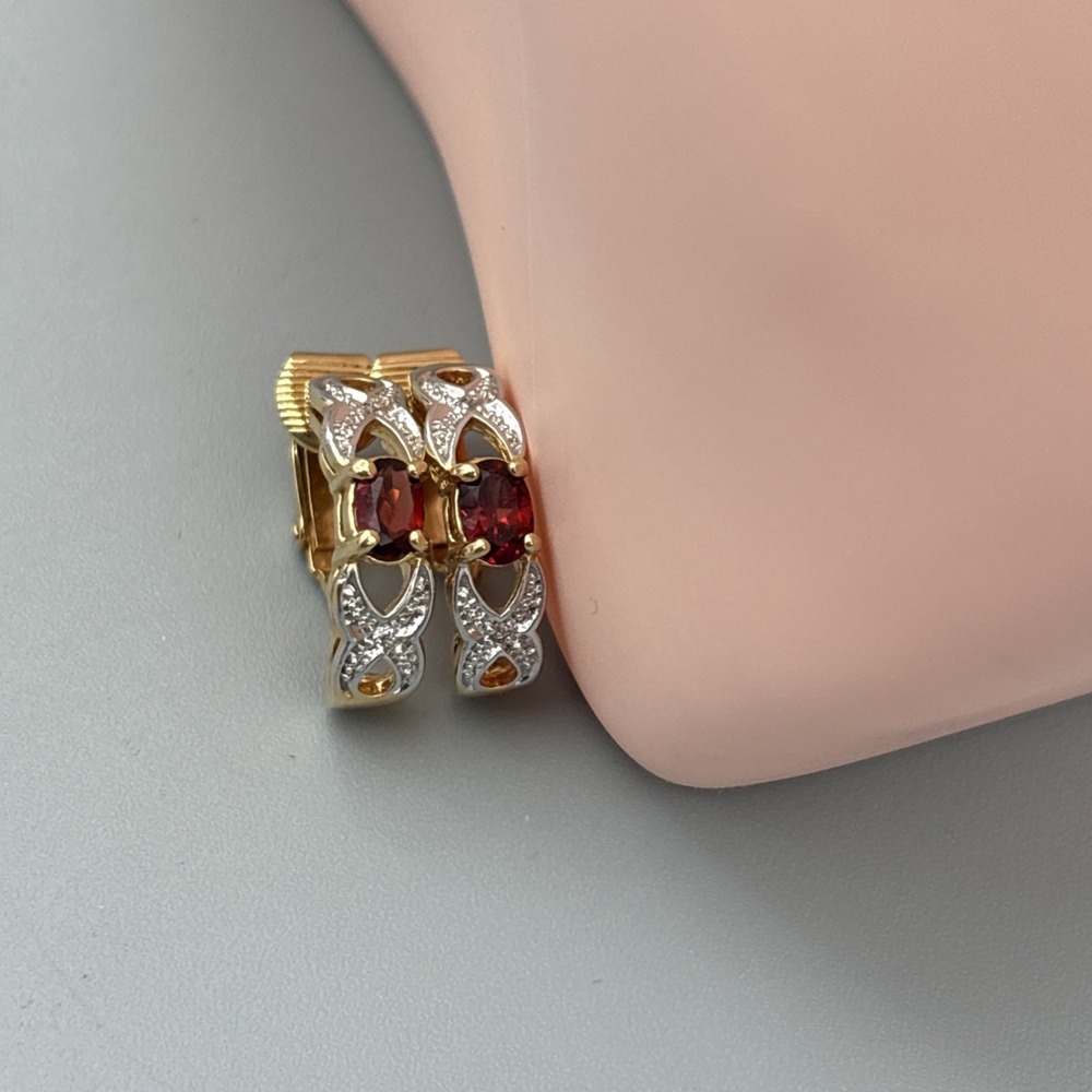 Tennis Bracelet & Earrings Set Garnets & Rhinestones Gold Tone Red Stunning GIFT - Picture 6 of 15